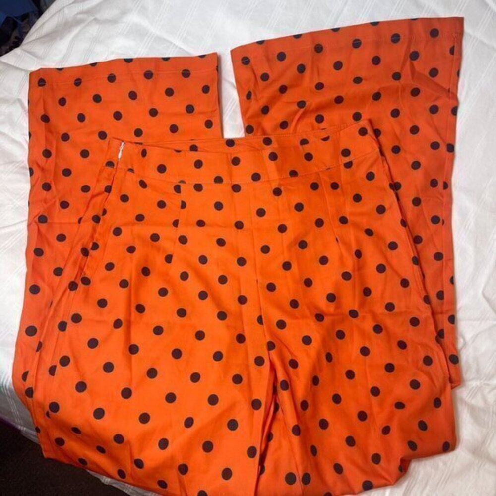 Two Piece Set Polka Dot Print Lantern Sleeve Top & Wide leg Pants Size M‎ - Picture 15 of 16